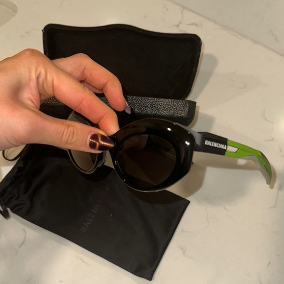 Balenciaga Accessories - Balenciaga Women’s Green and Black Oval Sunglasses
